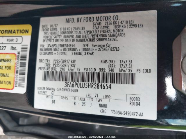 Photo 8 VIN: 3FA6P0LU5HR384654 - FORD FUSION HYBRID 