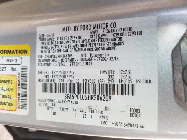 Photo 9 VIN: 3FA6P0LU5HR386209 - FORD FUSION 