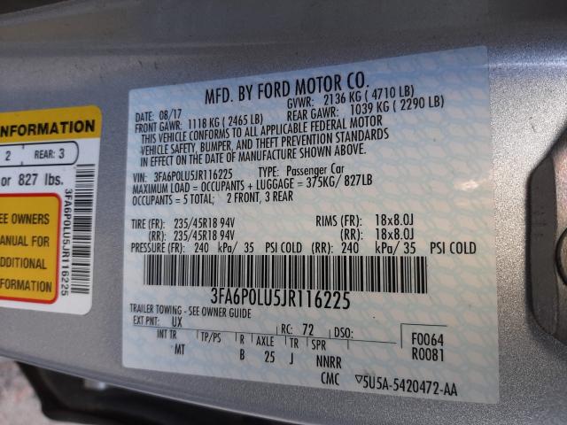 Photo 9 VIN: 3FA6P0LU5JR116225 - FORD FUSION SE 