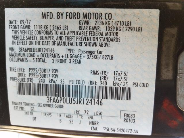 Photo 9 VIN: 3FA6P0LU5JR124146 - FORD FUSION SE 