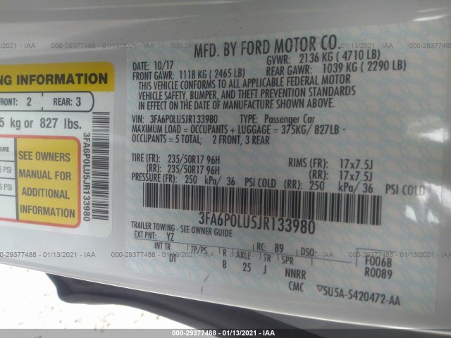 Photo 8 VIN: 3FA6P0LU5JR133980 - FORD FUSION HYBRID 