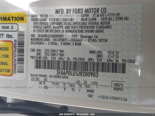 Photo 8 VIN: 3FA6P0LU5JR200903 - FORD FUSION 