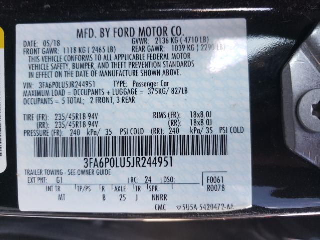 Photo 9 VIN: 3FA6P0LU5JR244951 - FORD FUSION SE 