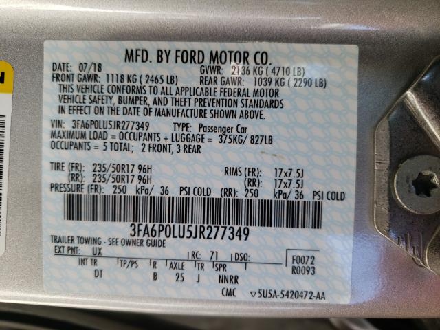 Photo 9 VIN: 3FA6P0LU5JR277349 - FORD FUSION 