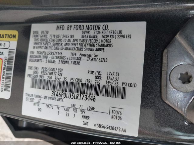 Photo 8 VIN: 3FA6P0LU5LR173446 - FORD FUSION 