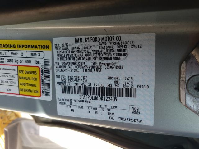 Photo 9 VIN: 3FA6P0LU6DR122409 - FORD FUSION SE 