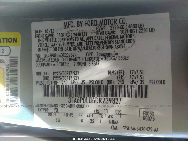 Photo 8 VIN: 3FA6P0LU6DR239827 - FORD FUSION 