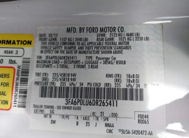 Photo 8 VIN: 3FA6P0LU6DR265411 - FORD FUSION 