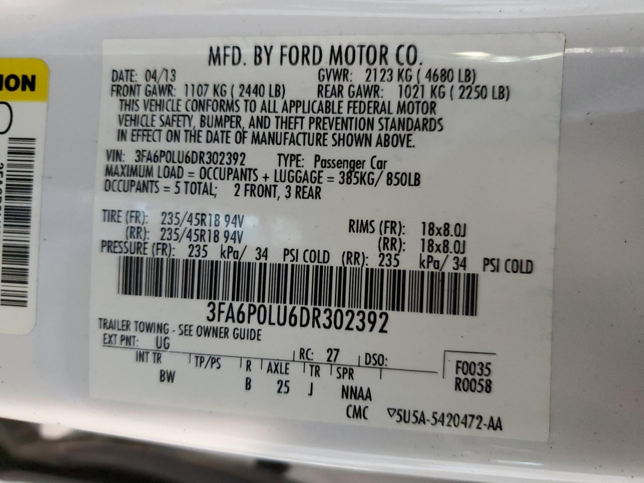 Photo 11 VIN: 3FA6P0LU6DR302392 - FORD FUSION 