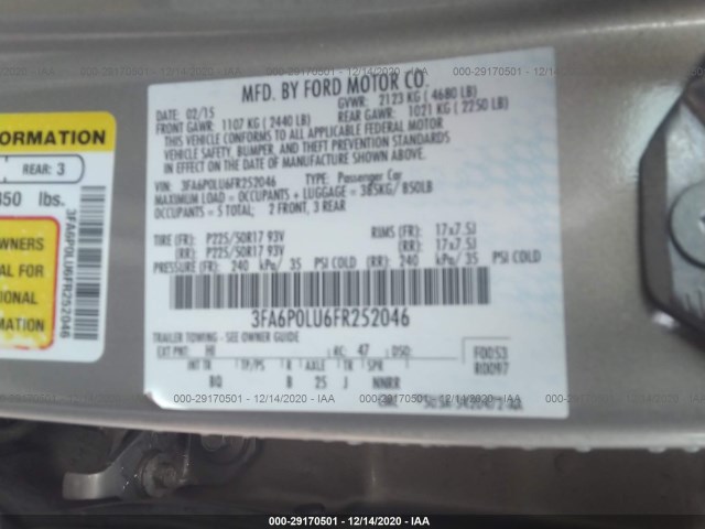 Photo 8 VIN: 3FA6P0LU6FR252046 - FORD FUSION 