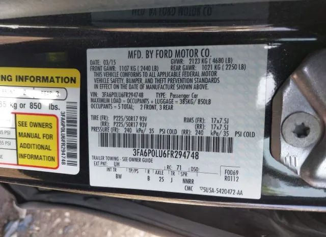 Photo 8 VIN: 3FA6P0LU6FR294748 - FORD FUSION HYBRID 