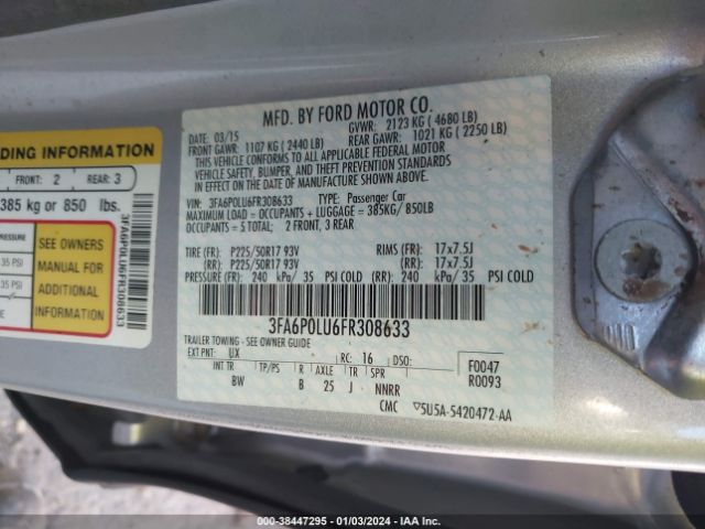 Photo 8 VIN: 3FA6P0LU6FR308633 - FORD FUSION HYBRID 