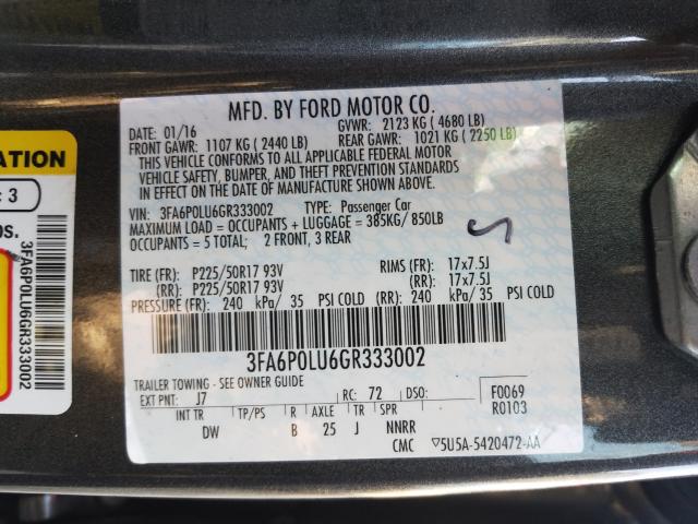 Photo 9 VIN: 3FA6P0LU6GR333002 - FORD FUSION SE 