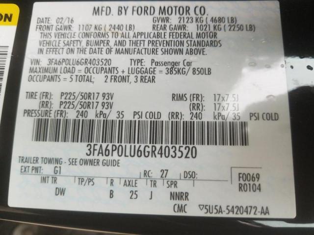 Photo 9 VIN: 3FA6P0LU6GR403520 - FORD FUSION 