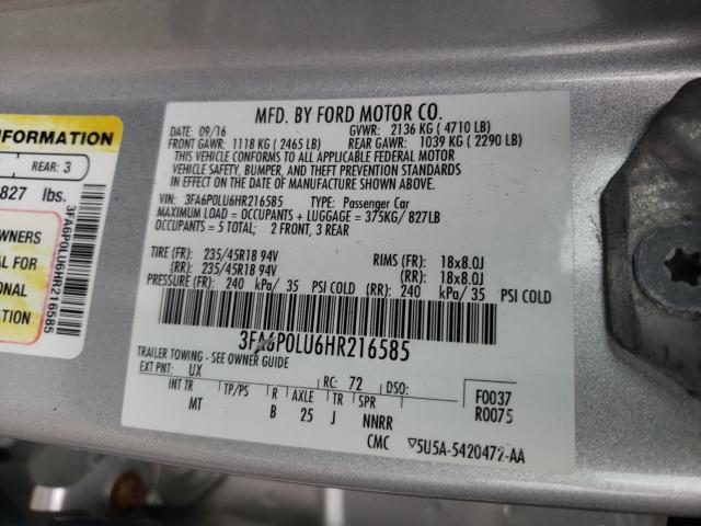 Photo 9 VIN: 3FA6P0LU6HR216585 - FORD FUSION 