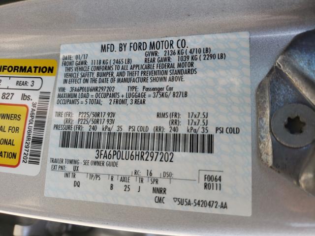 Photo 9 VIN: 3FA6P0LU6HR297202 - FORD FUSION SE 