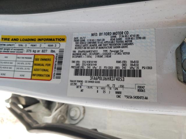 Photo 11 VIN: 3FA6P0LU6HR374053 - FORD FUSION SE 