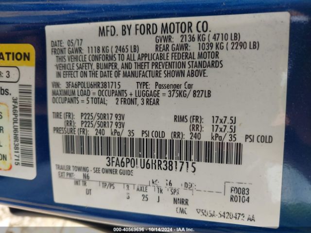 Photo 8 VIN: 3FA6P0LU6HR381715 - FORD FUSION 