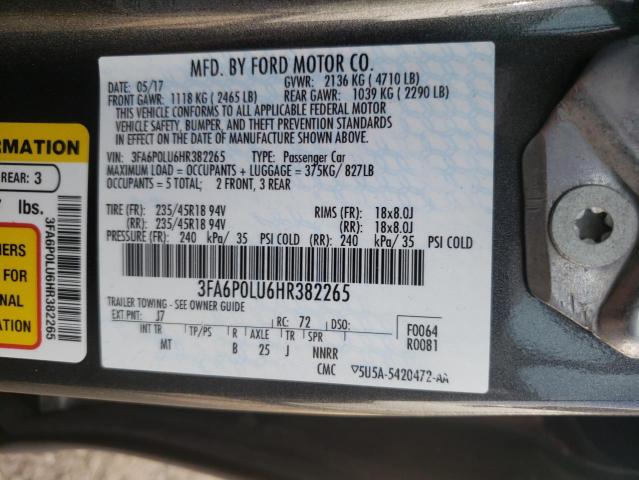 Photo 9 VIN: 3FA6P0LU6HR382265 - FORD FUSION SE 