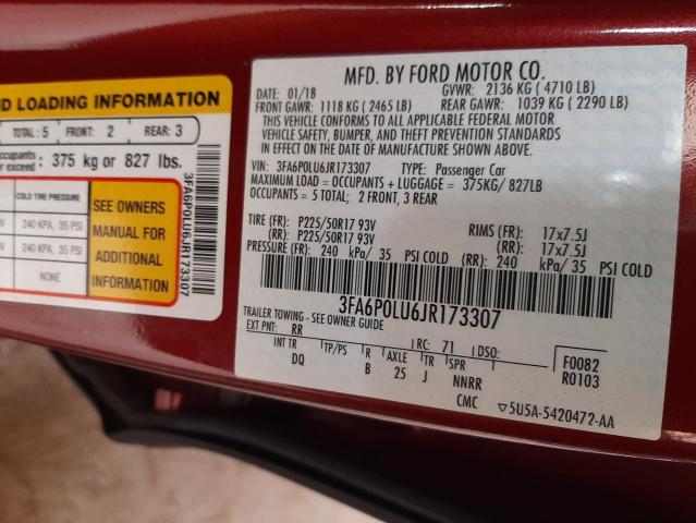 Photo 9 VIN: 3FA6P0LU6JR173307 - FORD FUSION SE 