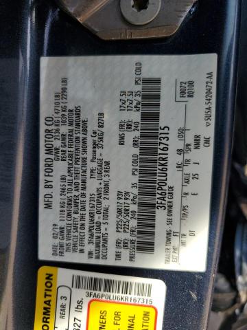 Photo 11 VIN: 3FA6P0LU6KR167315 - FORD FUSION 