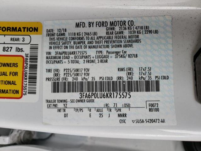 Photo 11 VIN: 3FA6P0LU6KR175575 - FORD FUSION SE 