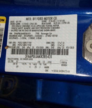 Photo 9 VIN: 3FA6P0LU6KR285431 - FORD FUSION SE 