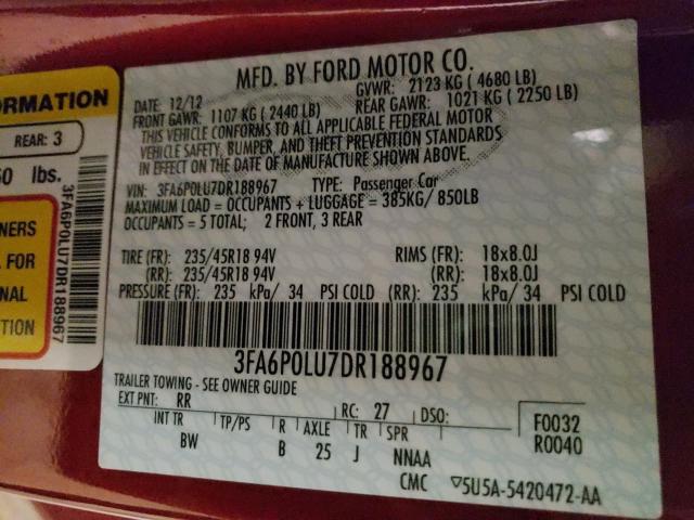 Photo 9 VIN: 3FA6P0LU7DR188967 - FORD FUSION SE 