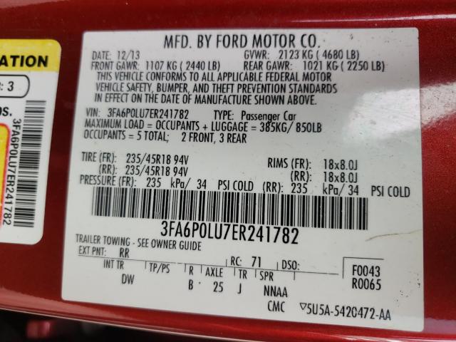 Photo 9 VIN: 3FA6P0LU7ER241782 - FORD FUSION SE 