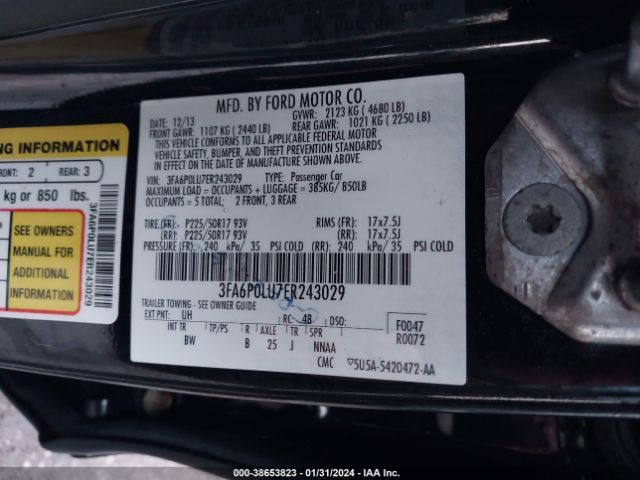 Photo 8 VIN: 3FA6P0LU7ER243029 - FORD FUSION HYBRID 