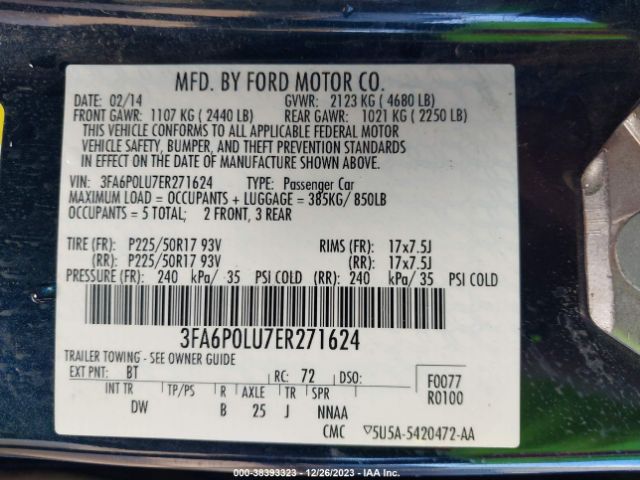 Photo 8 VIN: 3FA6P0LU7ER271624 - FORD FUSION HYBRID 