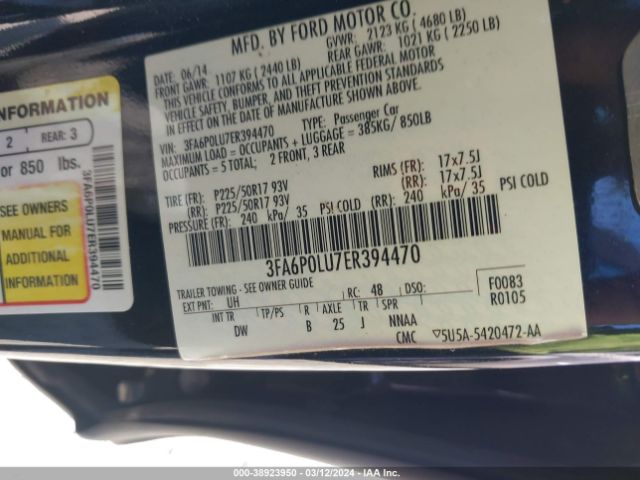 Photo 8 VIN: 3FA6P0LU7ER394470 - FORD FUSION HYBRID 