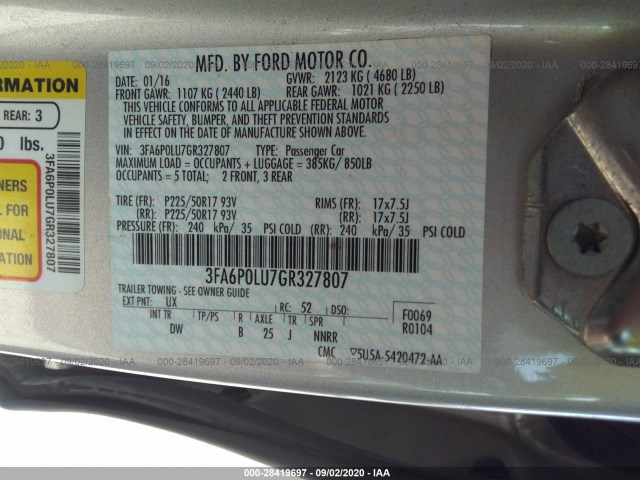 Photo 8 VIN: 3FA6P0LU7GR327807 - FORD FUSION 