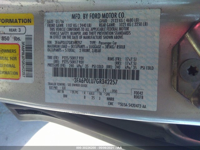 Photo 8 VIN: 3FA6P0LU7GR342257 - FORD FUSION 