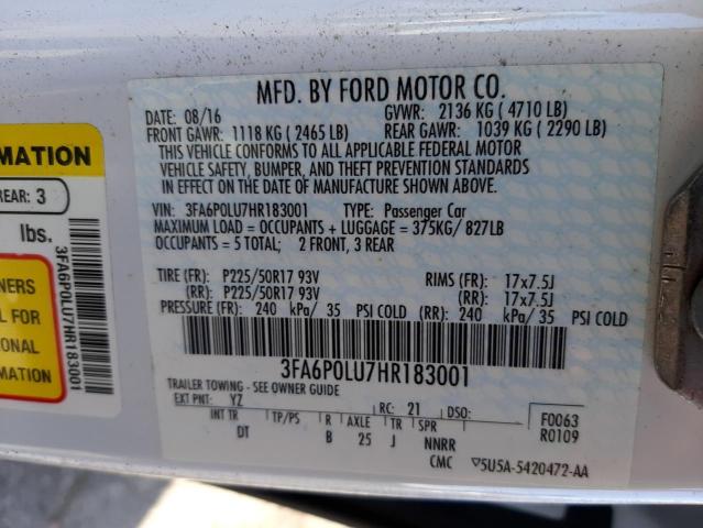 Photo 12 VIN: 3FA6P0LU7HR183001 - FORD FUSION SE 