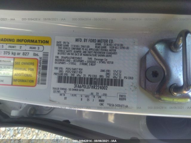 Photo 8 VIN: 3FA6P0LU7HR224002 - FORD FUSION 