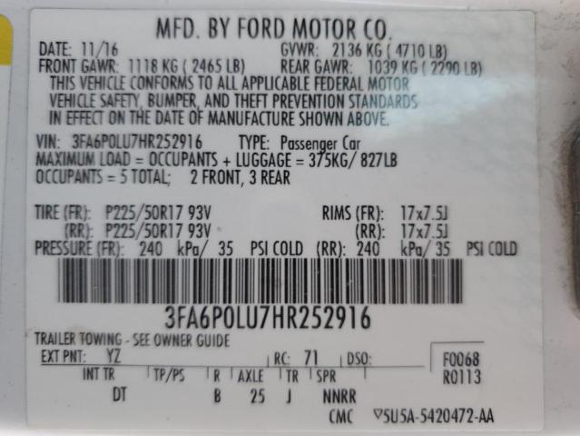 Photo 11 VIN: 3FA6P0LU7HR252916 - FORD FUSION 