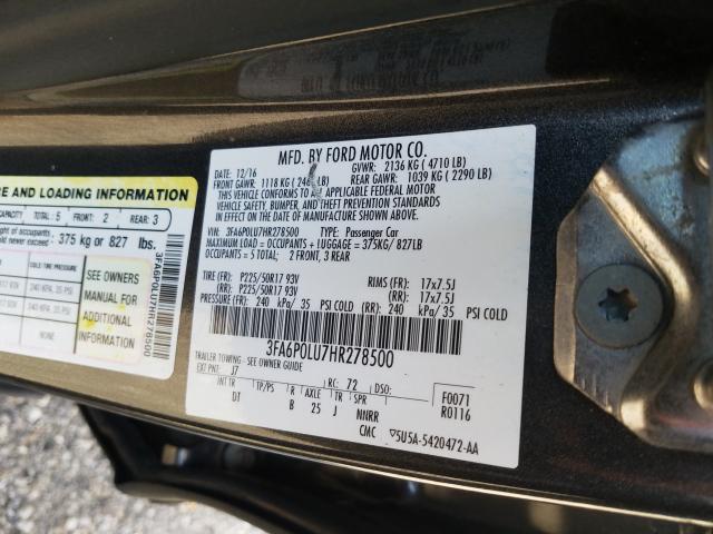 Photo 9 VIN: 3FA6P0LU7HR278500 - FORD FUSION SE 