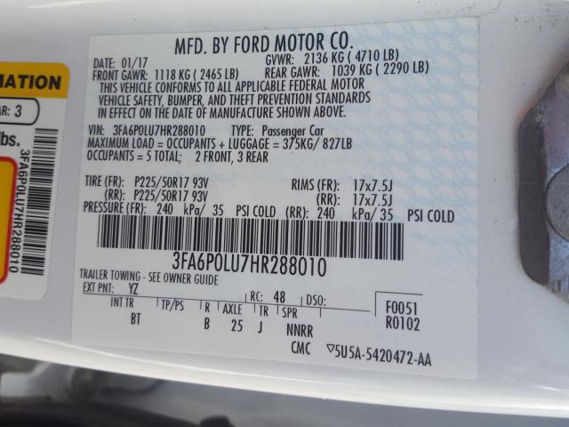 Photo 9 VIN: 3FA6P0LU7HR288010 - FORD FUSION SE 