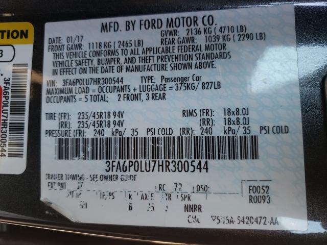 Photo 9 VIN: 3FA6P0LU7HR300544 - FORD FUSION SE 