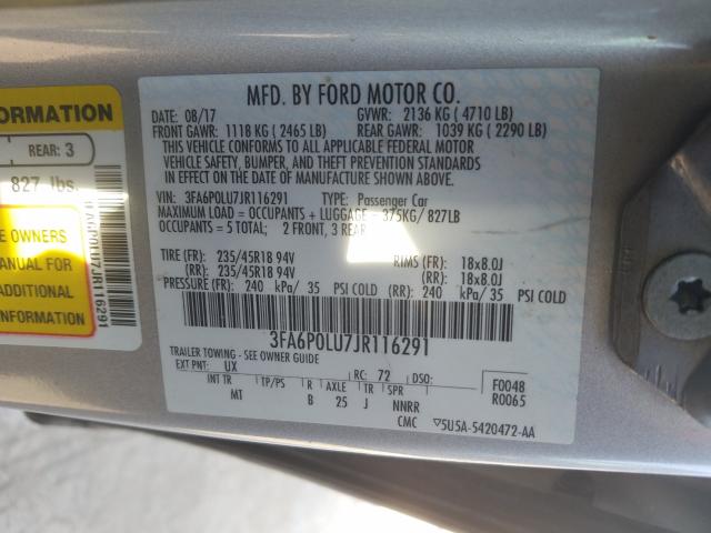 Photo 9 VIN: 3FA6P0LU7JR116291 - FORD FUSION SE 