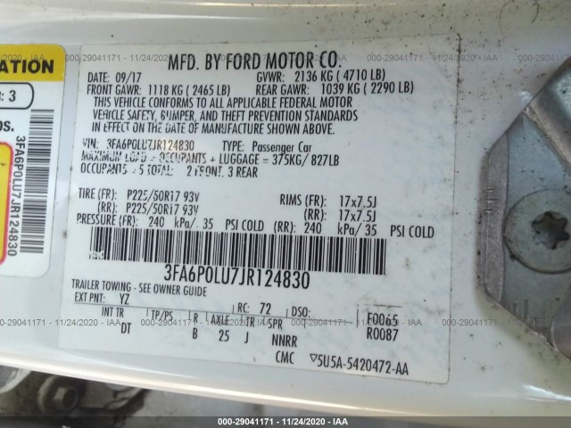 Photo 8 VIN: 3FA6P0LU7JR124830 - FORD FUSION HYBRID 