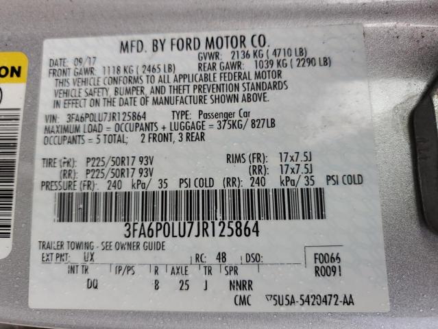 Photo 11 VIN: 3FA6P0LU7JR125864 - FORD FUSION 