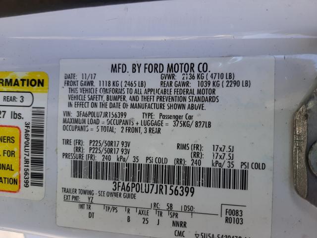 Photo 9 VIN: 3FA6P0LU7JR156399 - FORD FUSION SE 