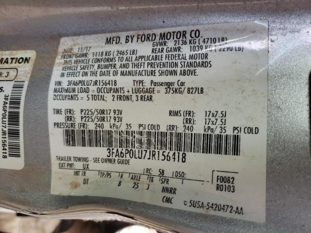 Photo 9 VIN: 3FA6P0LU7JR156418 - FORD FUSION SE 