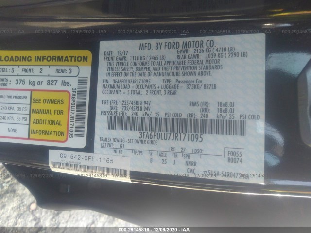 Photo 8 VIN: 3FA6P0LU7JR171095 - FORD FUSION HYBRID 