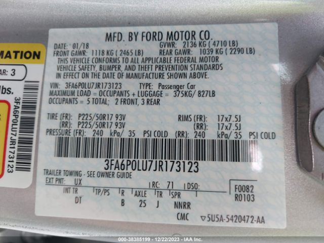 Photo 8 VIN: 3FA6P0LU7JR173123 - FORD FUSION 