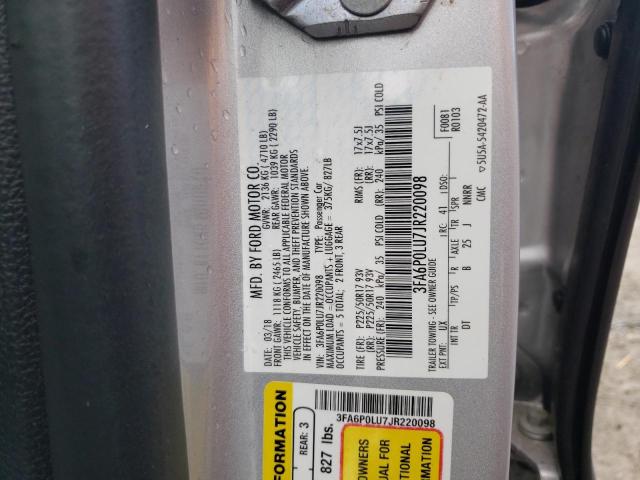 Photo 9 VIN: 3FA6P0LU7JR220098 - FORD FUSION SE 