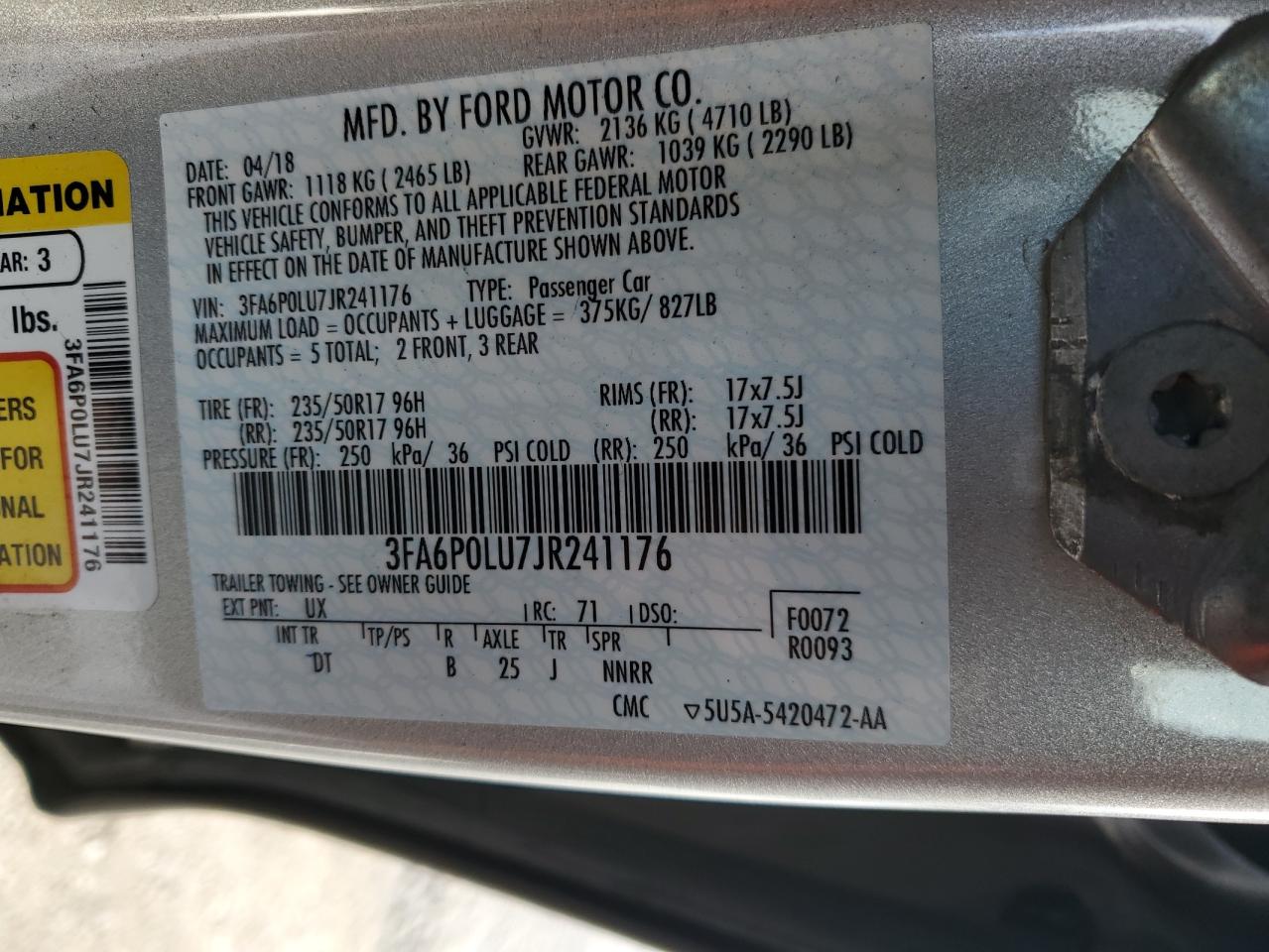 Photo 11 VIN: 3FA6P0LU7JR241176 - FORD FUSION 