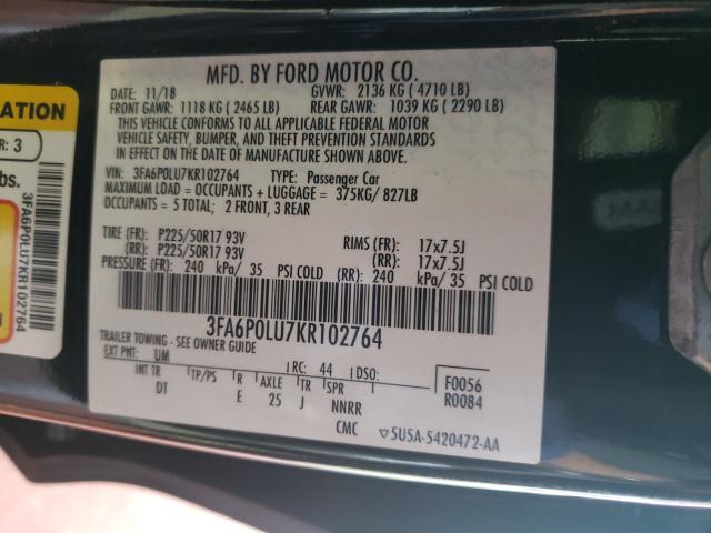 Photo 9 VIN: 3FA6P0LU7KR102764 - FORD FUSION SE 